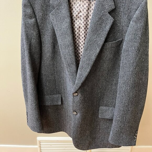 HARDY AMIES Mens 44 Grey Black HERRINGBONE 100% Wool Sports Coat JACKET BLAZER - Picture 9 of 9